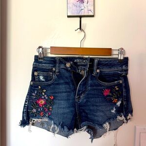 American Eagle Outfitters Blue Denim Embroidered Women Shorts - 4